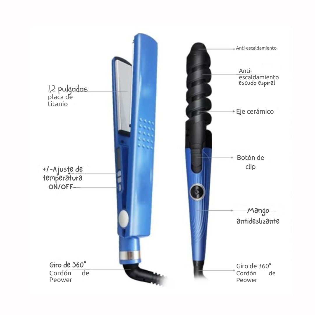 Super Combo 3X1 Plancha Digital + Rizador + Peine + Envío Grátis