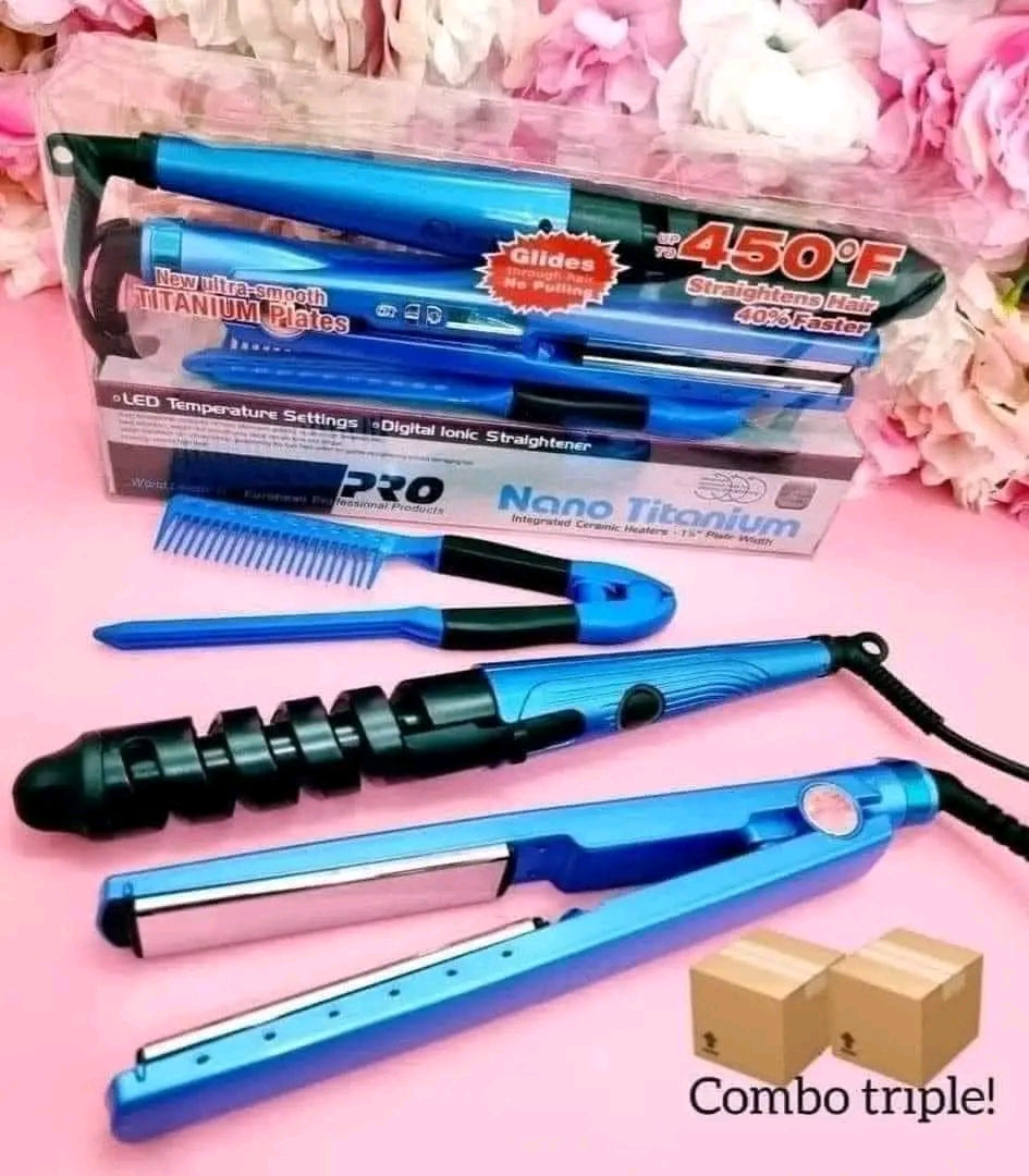 Super Combo 3X1 Plancha Digital + Rizador + Peine + Envío Grátis