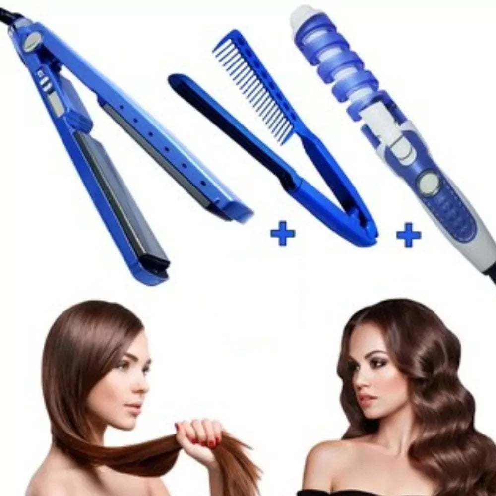 Super Combo 3X1 Plancha Digital + Rizador + Peine + Envío Grátis